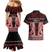 Kia Ora New Zealand Couples Matching Mermaid Dress and Hawaiian Shirt Maori Language Week Whero Taniko Motif LT14 - Polynesian Pride