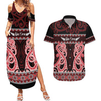 Kia Ora New Zealand Couples Matching Summer Maxi Dress and Hawaiian Shirt Maori Language Week Whero Taniko Motif LT14 Red - Polynesian Pride