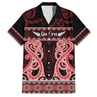 Kia Ora New Zealand Family Matching Long Sleeve Bodycon Dress and Hawaiian Shirt Maori Language Week Whero Taniko Motif LT14 Dad's Shirt - Short Sleeve Red - Polynesian Pride