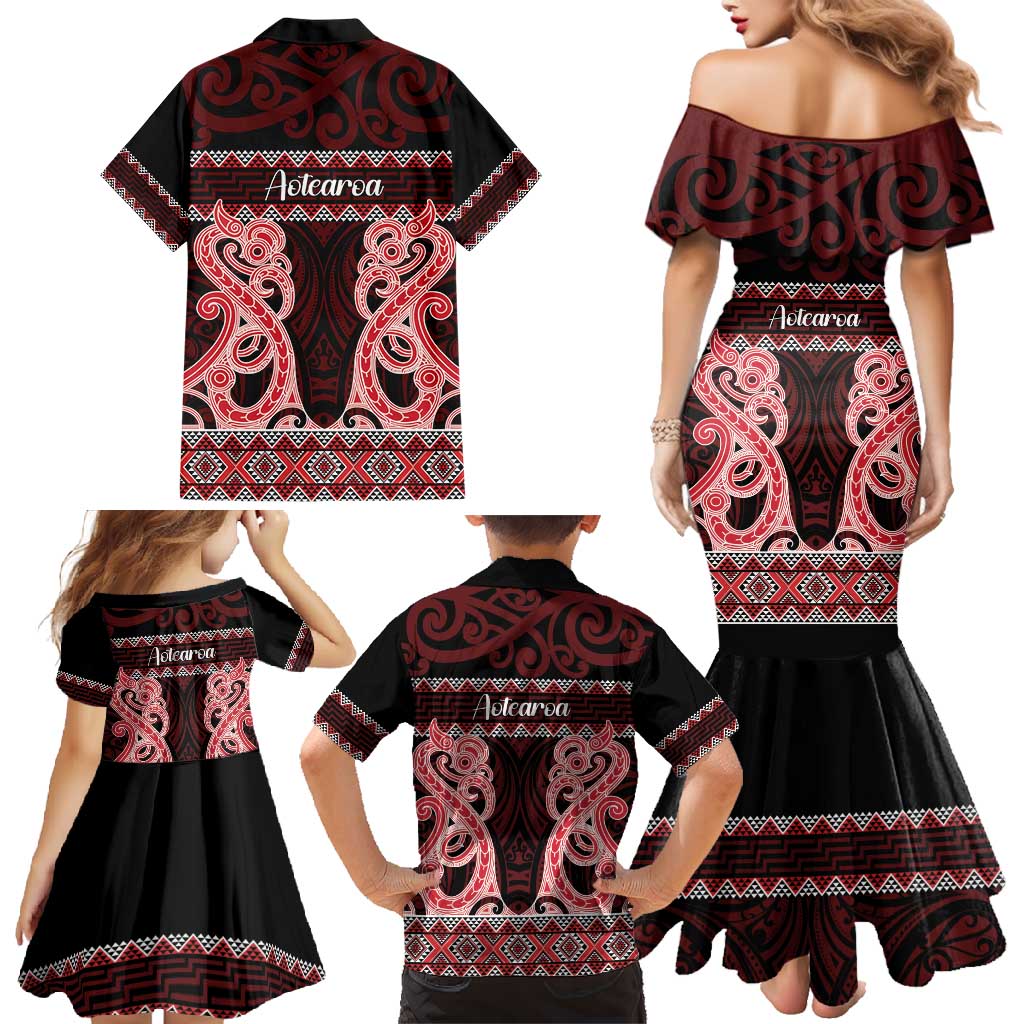 Kia Ora New Zealand Family Matching Mermaid Dress and Hawaiian Shirt Maori Language Week Whero Taniko Motif LT14 - Polynesian Pride