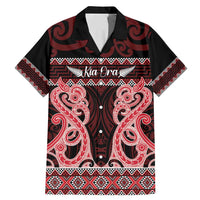 Kia Ora New Zealand Family Matching Mermaid Dress and Hawaiian Shirt Maori Language Week Whero Taniko Motif LT14 Dad's Shirt - Short Sleeve Red - Polynesian Pride