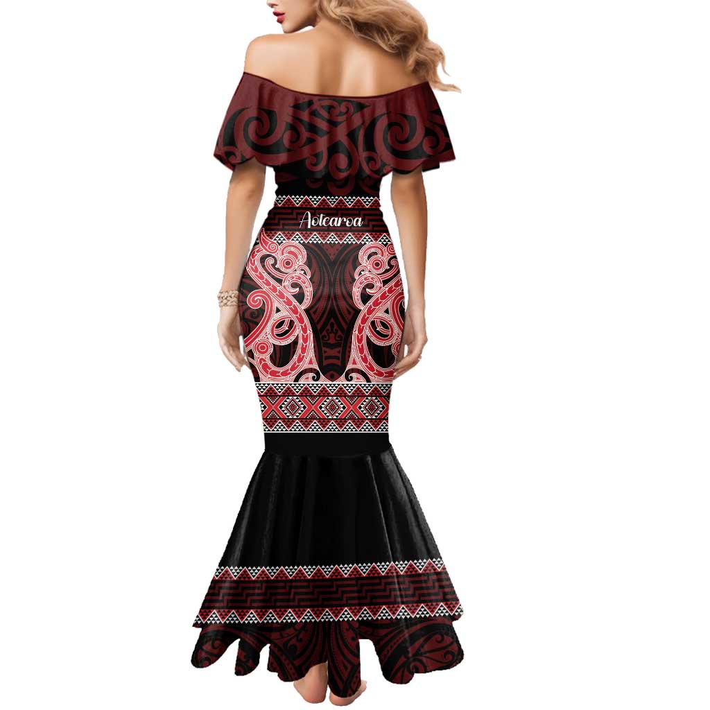 Kia Ora New Zealand Family Matching Mermaid Dress and Hawaiian Shirt Maori Language Week Whero Taniko Motif LT14 - Polynesian Pride