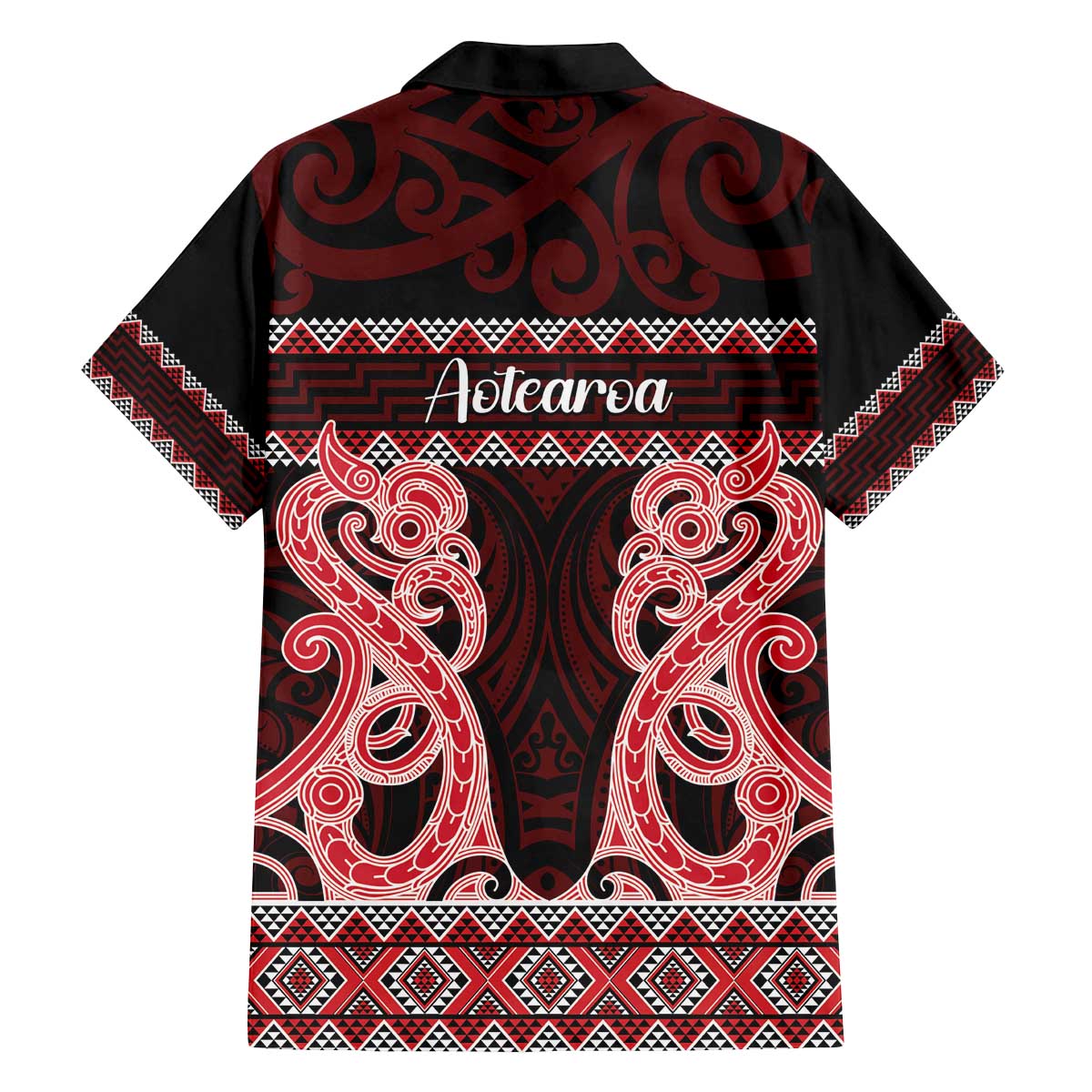 Kia Ora New Zealand Family Matching Off The Shoulder Long Sleeve Dress and Hawaiian Shirt Maori Language Week Whero Taniko Motif LT14 - Polynesian Pride