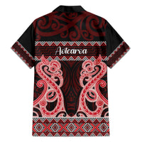 Kia Ora New Zealand Family Matching Off The Shoulder Long Sleeve Dress and Hawaiian Shirt Maori Language Week Whero Taniko Motif LT14 - Polynesian Pride