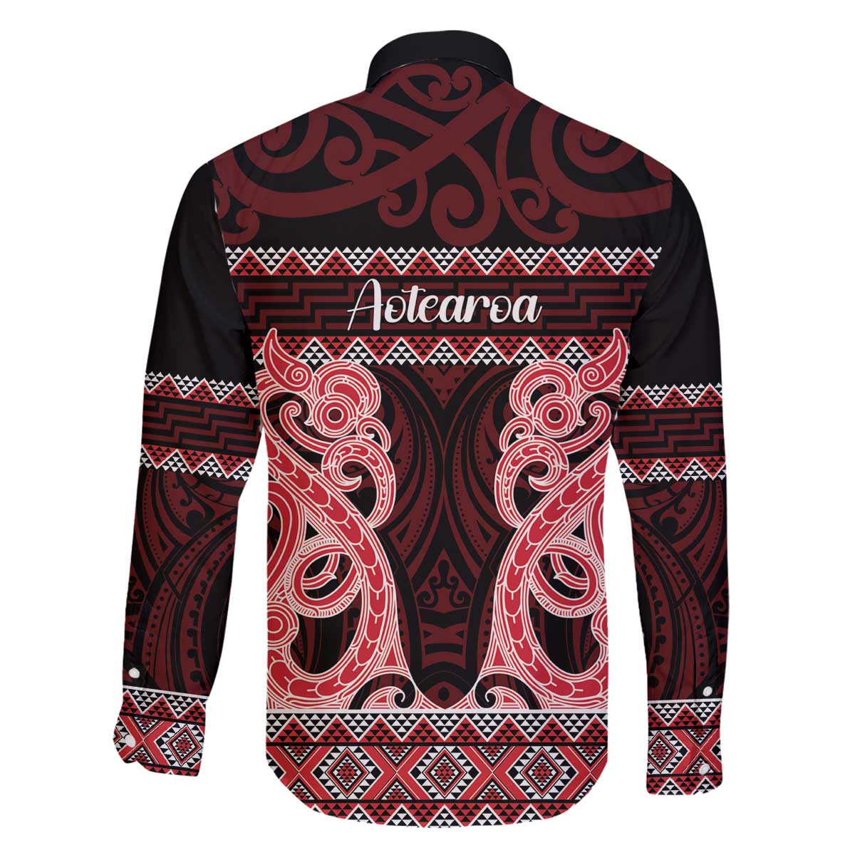 Kia Ora New Zealand Family Matching Off The Shoulder Long Sleeve Dress and Hawaiian Shirt Maori Language Week Whero Taniko Motif LT14 - Polynesian Pride
