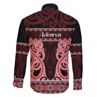 Kia Ora New Zealand Family Matching Off Shoulder Maxi Dress and Hawaiian Shirt Maori Language Week Whero Taniko Motif LT14 - Polynesian Pride