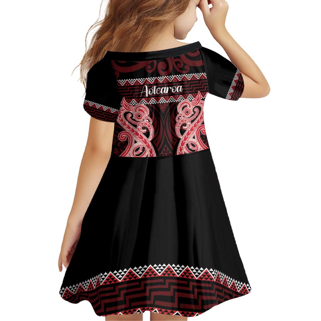 Kia Ora New Zealand Family Matching Off Shoulder Short Dress and Hawaiian Shirt Maori Language Week Whero Taniko Motif LT14 - Polynesian Pride
