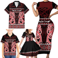 Kia Ora New Zealand Family Matching Short Sleeve Bodycon Dress and Hawaiian Shirt Maori Language Week Whero Taniko Motif LT14 - Polynesian Pride