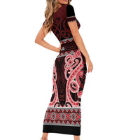 Kia Ora New Zealand Family Matching Short Sleeve Bodycon Dress and Hawaiian Shirt Maori Language Week Whero Taniko Motif LT14 - Polynesian Pride
