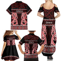 Kia Ora New Zealand Family Matching Summer Maxi Dress and Hawaiian Shirt Maori Language Week Whero Taniko Motif LT14 - Polynesian Pride