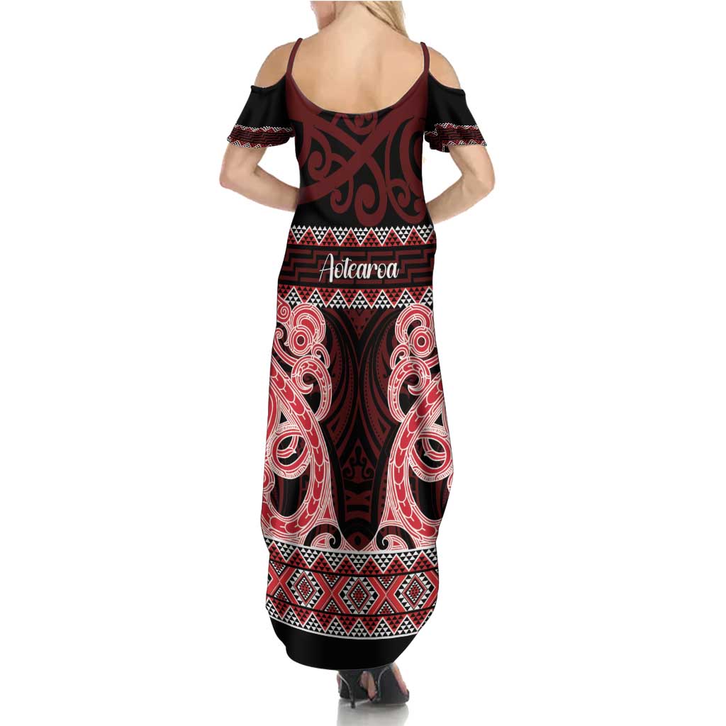 Kia Ora New Zealand Family Matching Summer Maxi Dress and Hawaiian Shirt Maori Language Week Whero Taniko Motif LT14 - Polynesian Pride