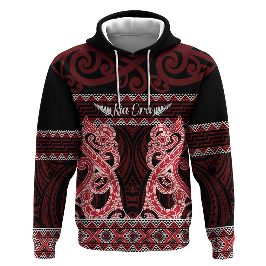 Kia Ora New Zealand Hoodie Maori Language Week Whero Taniko Motif LT14 Pullover Hoodie Red - Polynesian Pride