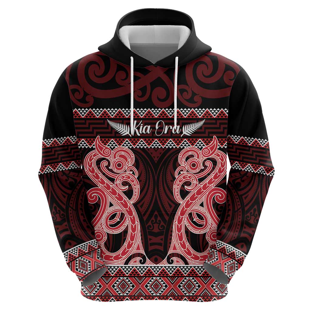 Kia Ora New Zealand Hoodie Maori Language Week Whero Taniko Motif LT14 - Polynesian Pride