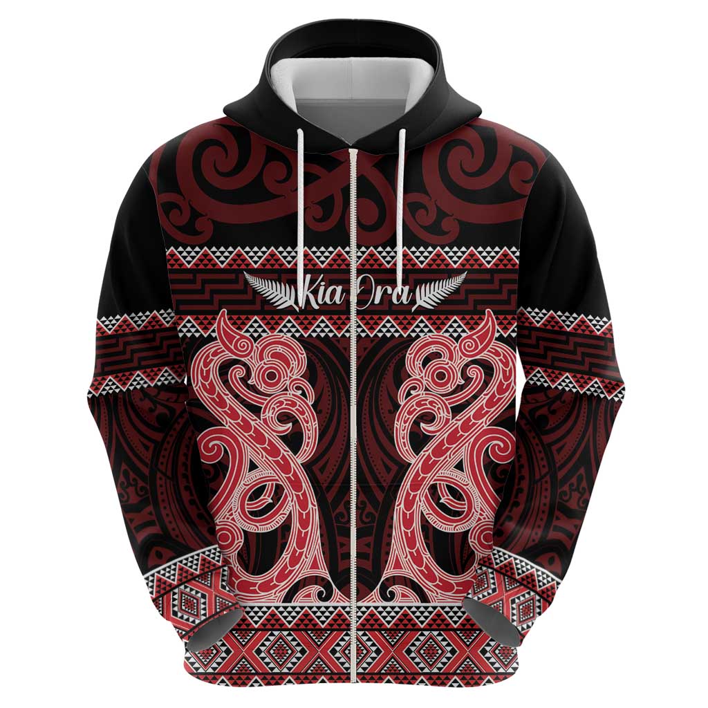 Kia Ora New Zealand Hoodie Maori Language Week Whero Taniko Motif LT14 - Polynesian Pride