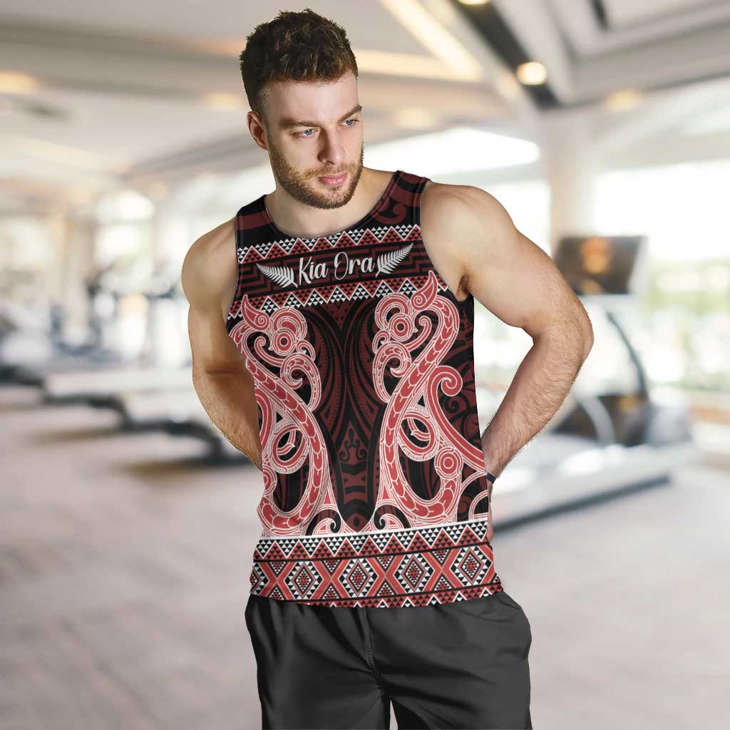 Kia Ora New Zealand Men Tank Top Maori Language Week Whero Taniko Motif - Polynesian Pride