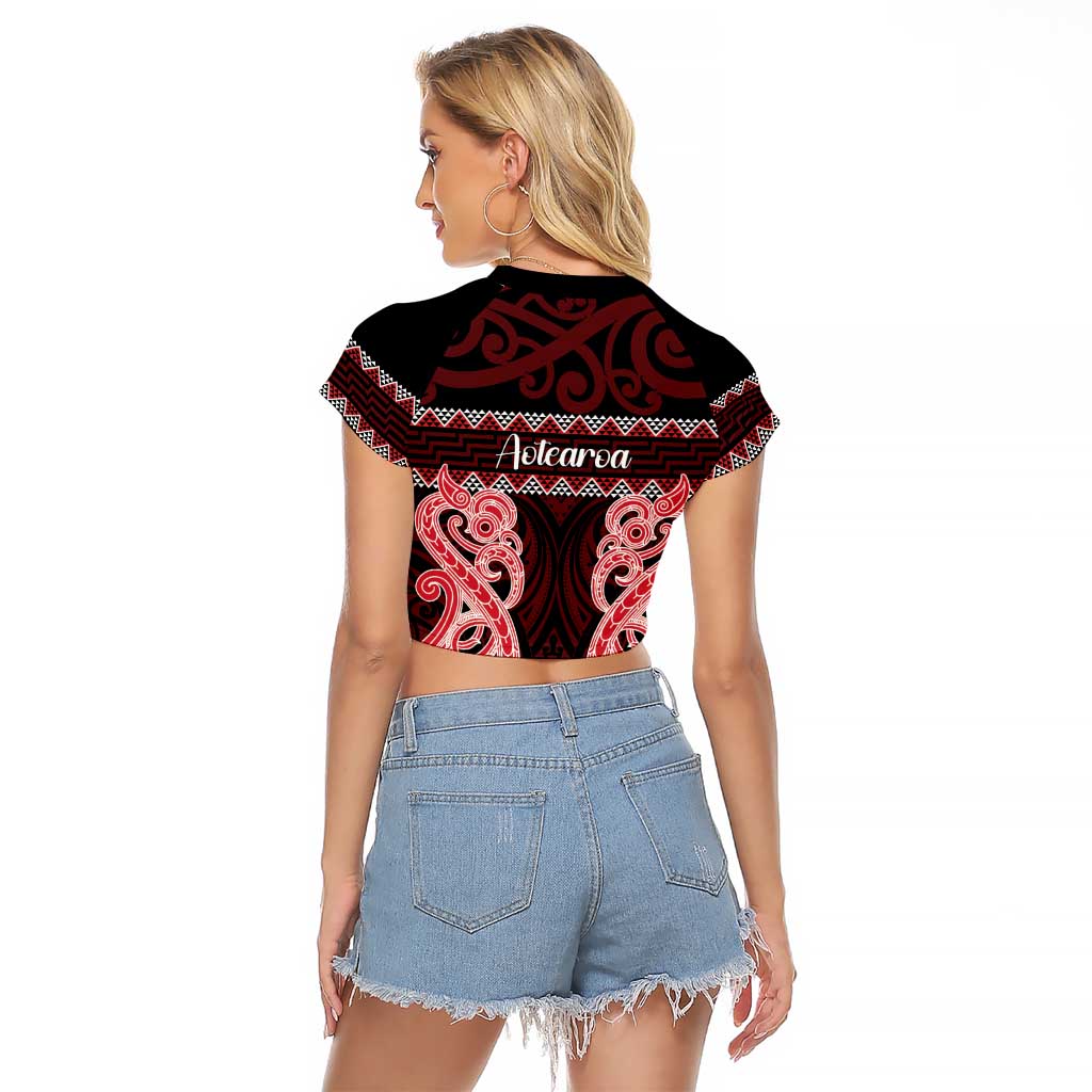 Kia Ora New Zealand Raglan Cropped T Shirt Maori Language Week Whero Taniko Motif - Polynesian Pride
