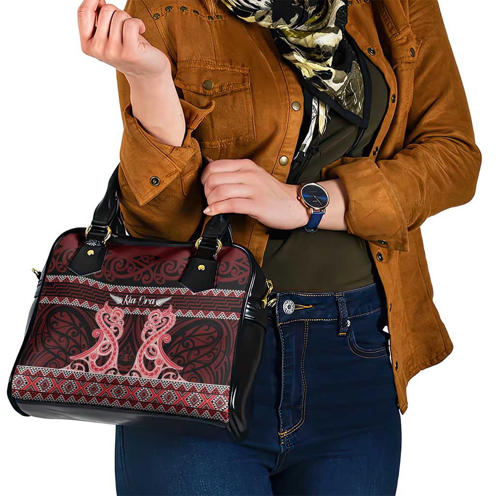 Kia Ora New Zealand Shoulder Handbag Maori Language Week Whero Taniko Motif - Polynesian Pride