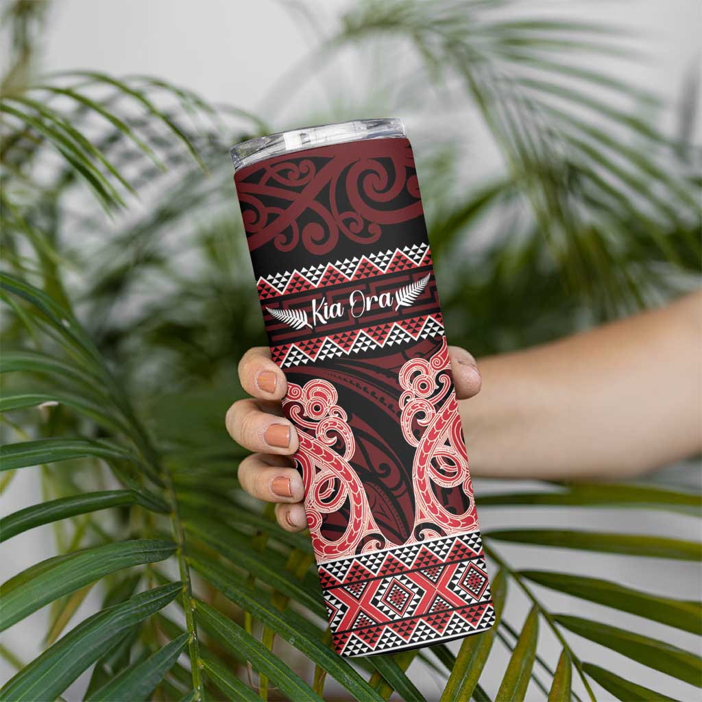 Kia Ora New Zealand Skinny Tumbler Maori Language Week Whero Taniko Motif LT14 - Polynesian Pride