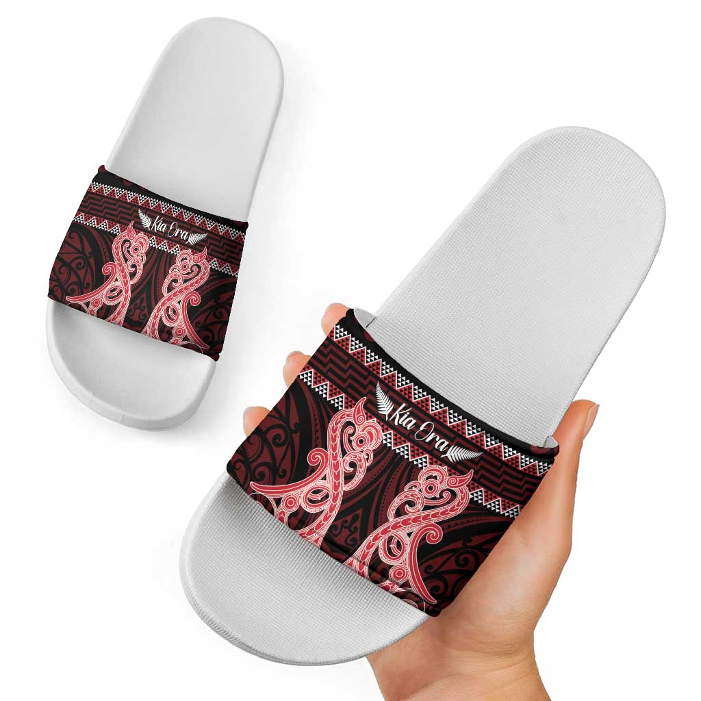 Kia Ora New Zealand Slide Sandals Maori Language Week Whero Taniko Motif - Polynesian Pride