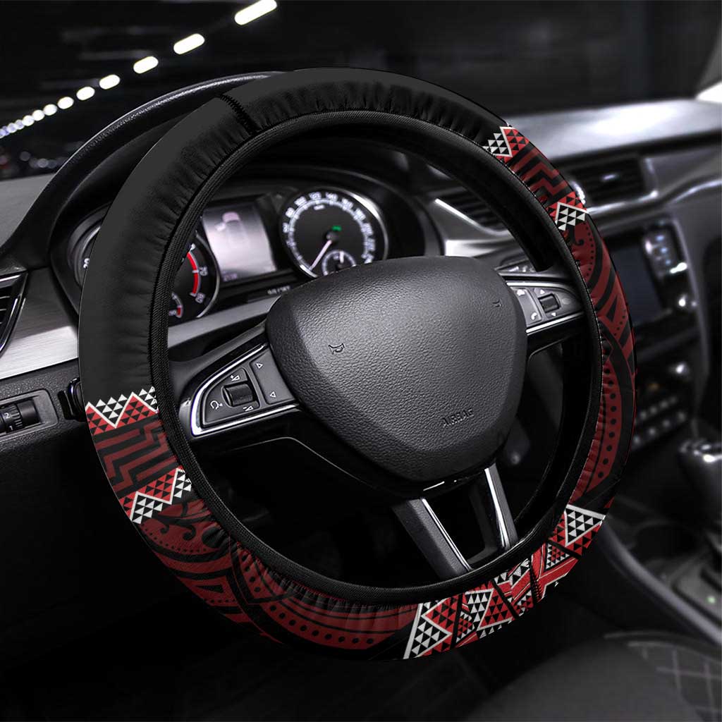Kia Ora New Zealand Steering Wheel Cover Maori Language Week Whero Taniko Motif - Polynesian Pride