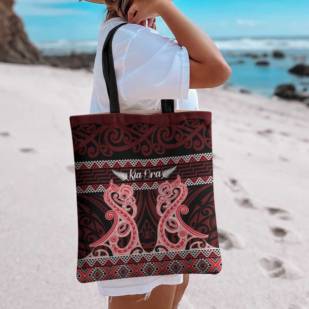 Kia Ora New Zealand Tote Bag Maori Language Week Whero Taniko Motif - Polynesian Pride