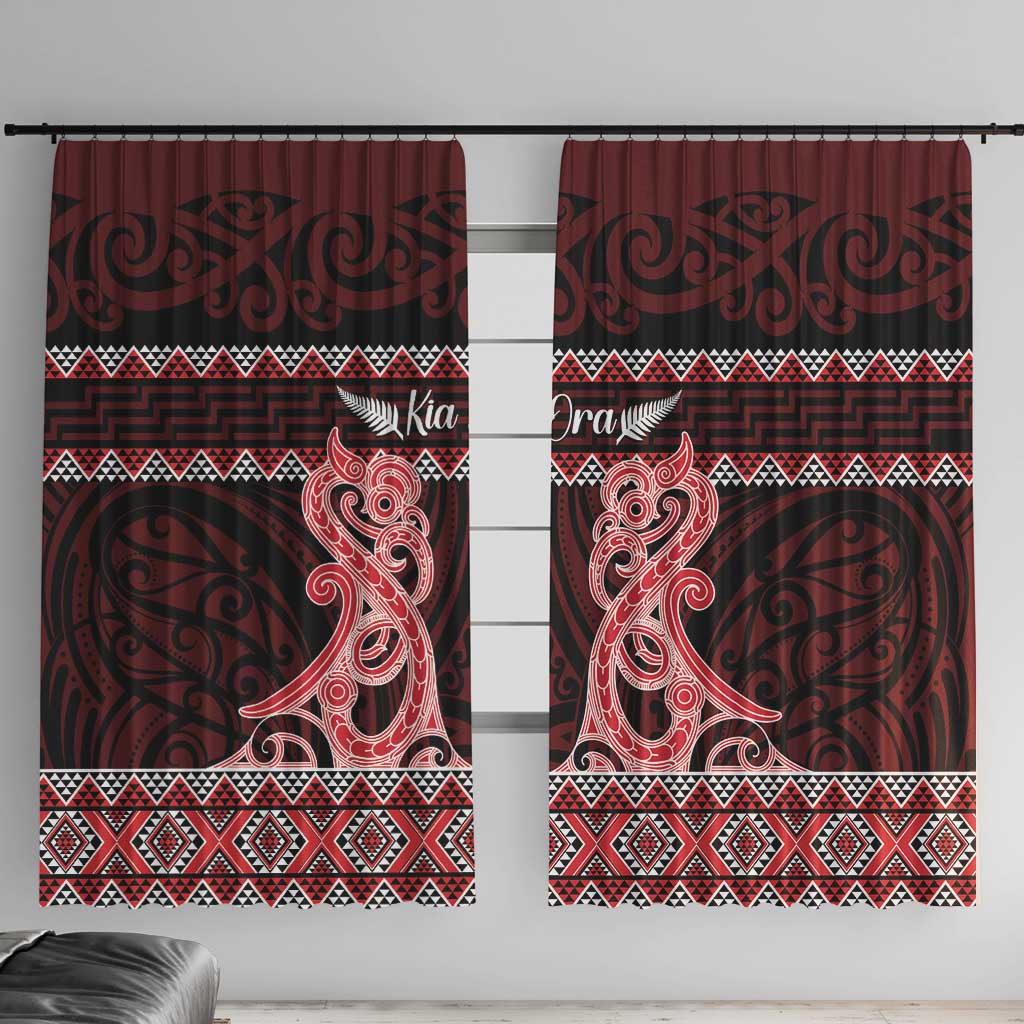 Kia Ora New Zealand Window Curtain Maori Language Week Whero Taniko Motif - Polynesian Pride