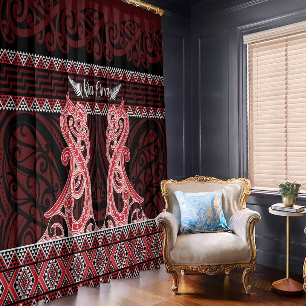 Kia Ora New Zealand Window Curtain Maori Language Week Whero Taniko Motif - Polynesian Pride