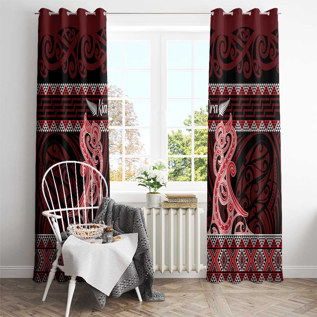 Kia Ora New Zealand Window Curtain Maori Language Week Whero Taniko Motif - Polynesian Pride