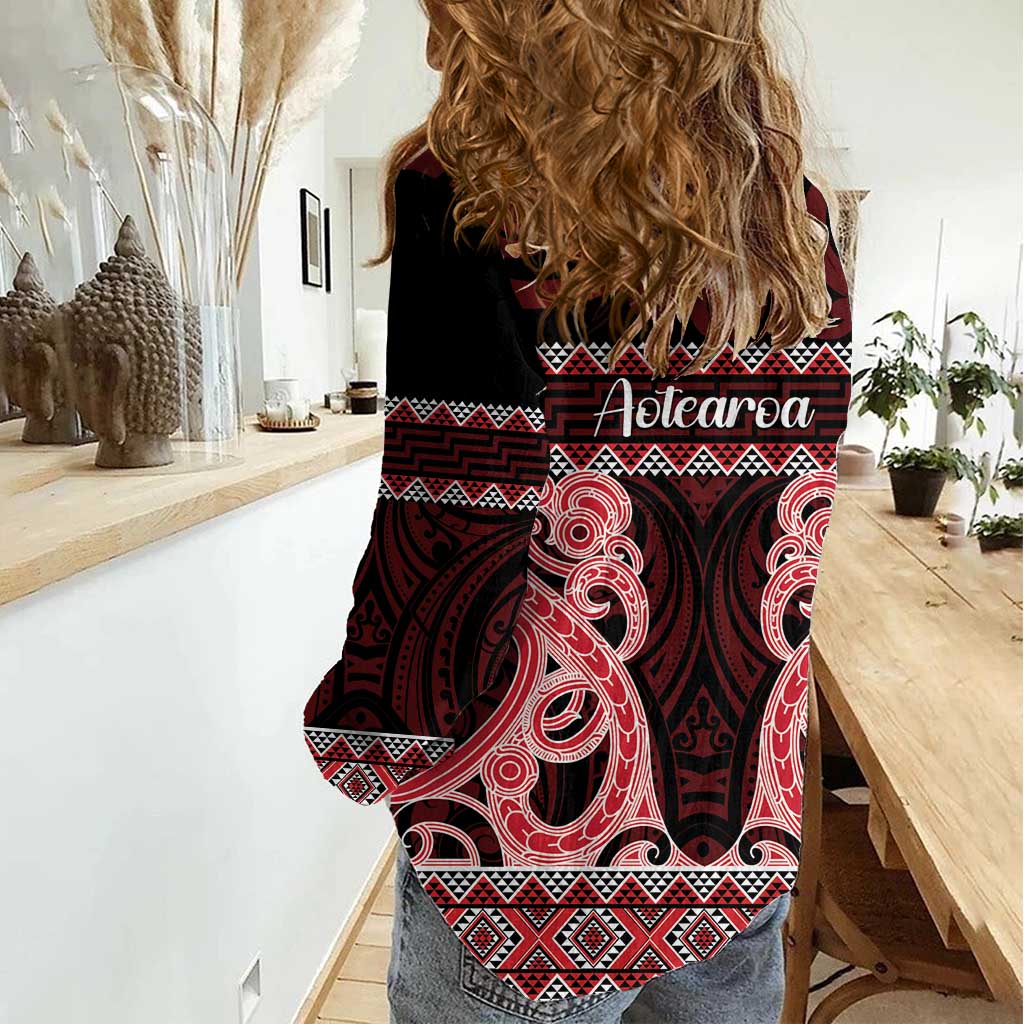 Kia Ora New Zealand Women Casual Shirt Maori Language Week Whero Taniko Motif LT14 - Polynesian Pride