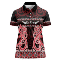 Kia Ora New Zealand Women Polo Shirt Maori Language Week Whero Taniko Motif LT14 Female Red - Polynesian Pride