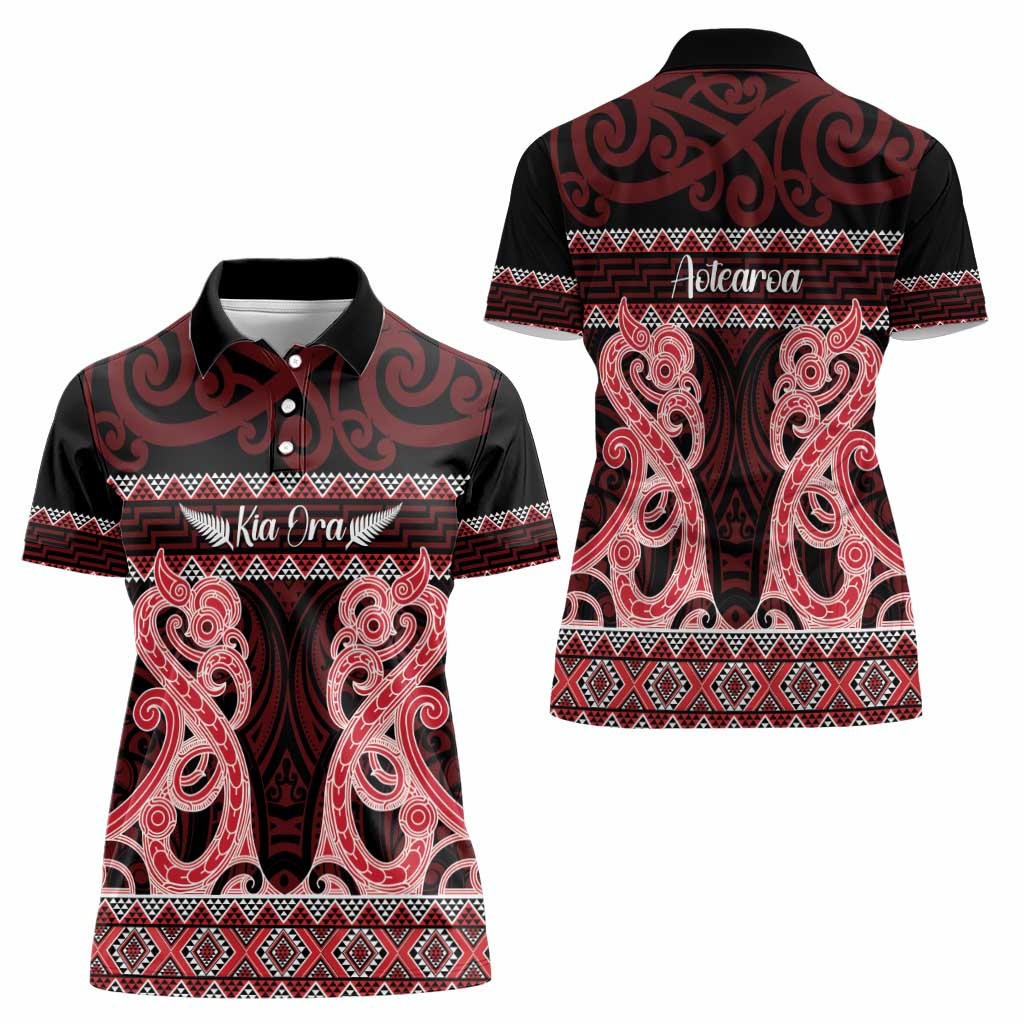 Kia Ora New Zealand Women Polo Shirt Maori Language Week Whero Taniko Motif LT14 - Polynesian Pride
