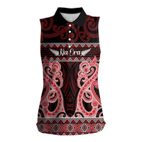 Kia Ora New Zealand Women Sleeveless Polo Shirt Maori Language Week Whero Taniko Motif LT14 Female Red - Polynesian Pride