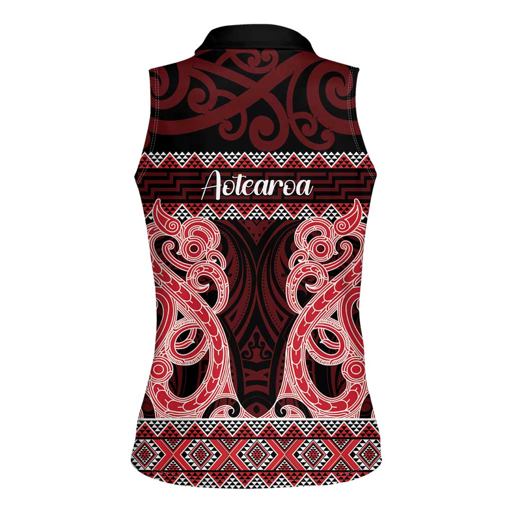 Kia Ora New Zealand Women Sleeveless Polo Shirt Maori Language Week Whero Taniko Motif LT14 - Polynesian Pride