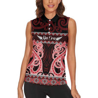 Kia Ora New Zealand Women Sleeveless Polo Shirt Maori Language Week Whero Taniko Motif LT14 - Polynesian Pride