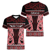 Kia Ora New Zealand Women V-Neck T-Shirt Maori Language Week Whero Taniko Motif LT14 - Polynesian Pride