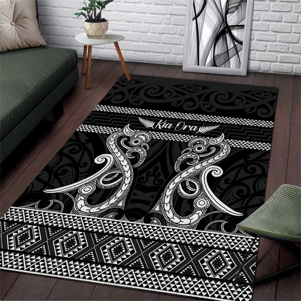 Kia Ora New Zealand Area Rug Maori Language Week Pango Taniko Motif LT14 Black - Polynesian Pride