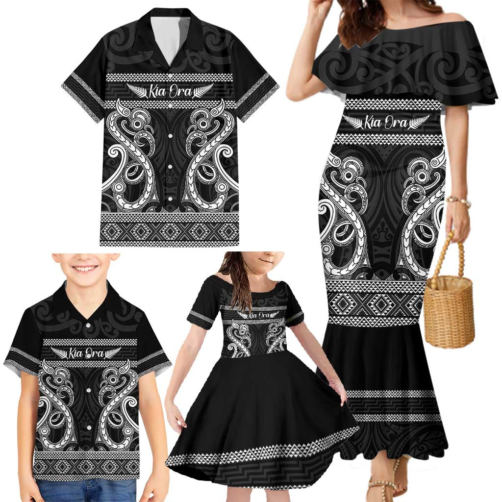 Kia Ora New Zealand Family Matching Mermaid Dress and Hawaiian Shirt Maori Language Week Pango Taniko Motif LT14 - Polynesian Pride