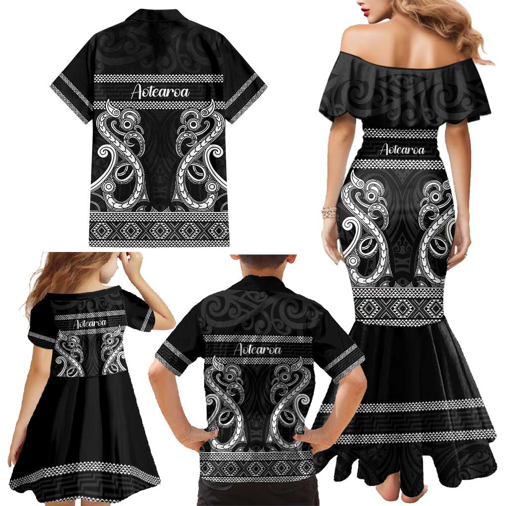 Kia Ora New Zealand Family Matching Mermaid Dress and Hawaiian Shirt Maori Language Week Pango Taniko Motif LT14 - Polynesian Pride