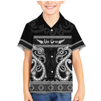Kia Ora New Zealand Family Matching Mermaid Dress and Hawaiian Shirt Maori Language Week Pango Taniko Motif LT14 Son's Shirt Black - Polynesian Pride