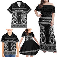 Kia Ora New Zealand Family Matching Off Shoulder Maxi Dress and Hawaiian Shirt Maori Language Week Pango Taniko Motif LT14 - Polynesian Pride