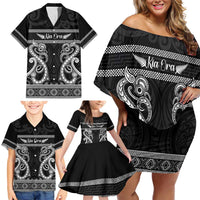 Kia Ora New Zealand Family Matching Off Shoulder Short Dress and Hawaiian Shirt Maori Language Week Pango Taniko Motif LT14 - Polynesian Pride