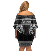 Kia Ora New Zealand Family Matching Off Shoulder Short Dress and Hawaiian Shirt Maori Language Week Pango Taniko Motif LT14 - Polynesian Pride