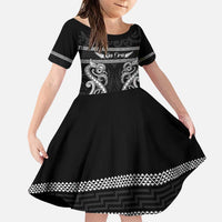 Kia Ora New Zealand Family Matching Puletasi and Hawaiian Shirt Maori Language Week Pango Taniko Motif LT14 Daughter's Dress Black - Polynesian Pride