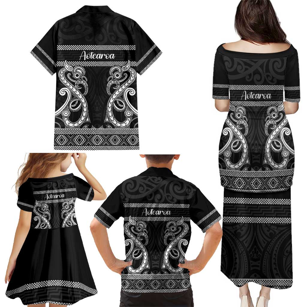 Kia Ora New Zealand Family Matching Puletasi and Hawaiian Shirt Maori Language Week Pango Taniko Motif LT14 - Polynesian Pride