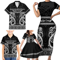 Kia Ora New Zealand Family Matching Short Sleeve Bodycon Dress and Hawaiian Shirt Maori Language Week Pango Taniko Motif LT14 - Polynesian Pride