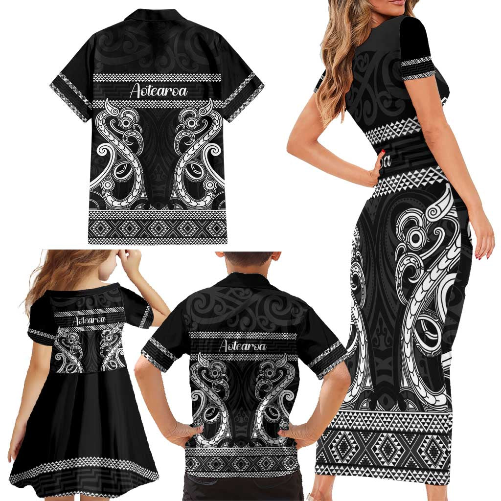 Kia Ora New Zealand Family Matching Short Sleeve Bodycon Dress and Hawaiian Shirt Maori Language Week Pango Taniko Motif LT14 - Polynesian Pride