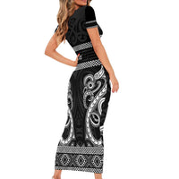 Kia Ora New Zealand Family Matching Short Sleeve Bodycon Dress and Hawaiian Shirt Maori Language Week Pango Taniko Motif LT14 - Polynesian Pride