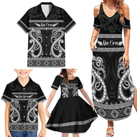 Kia Ora New Zealand Family Matching Summer Maxi Dress and Hawaiian Shirt Maori Language Week Pango Taniko Motif LT14 - Polynesian Pride