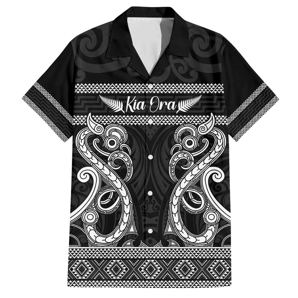 Kia Ora New Zealand Family Matching Summer Maxi Dress and Hawaiian Shirt Maori Language Week Pango Taniko Motif LT14 Dad's Shirt - Short Sleeve Black - Polynesian Pride