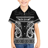 Kia Ora New Zealand Family Matching Summer Maxi Dress and Hawaiian Shirt Maori Language Week Pango Taniko Motif LT14 Son's Shirt Black - Polynesian Pride